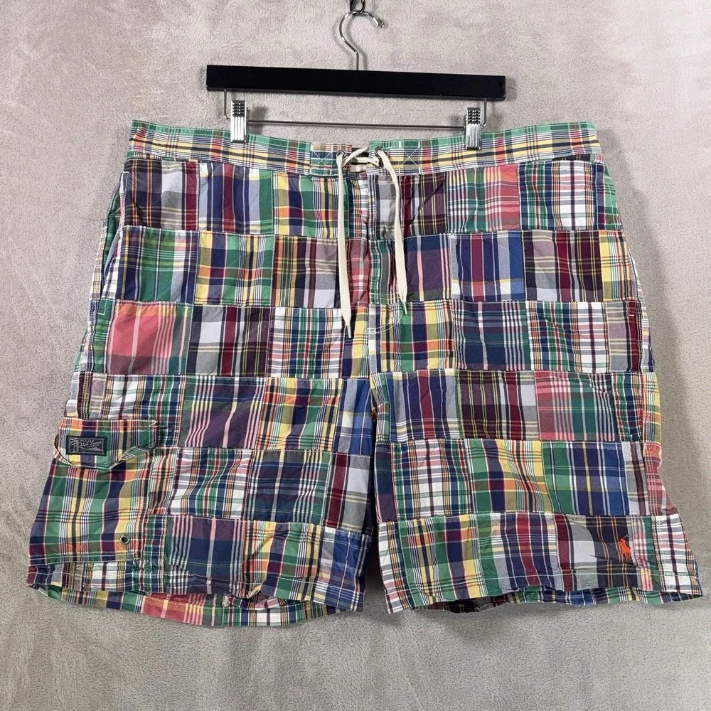 Polo Ralph Lauren Madras Plaid Swim Shorts Mens XLT Big Multicolor Trunks